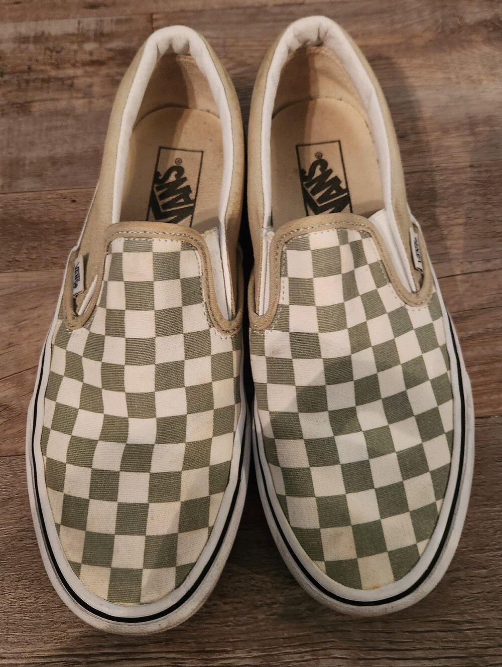 Vans Slip-On Checkerboard Sneakers  Olive/White 7/8.5